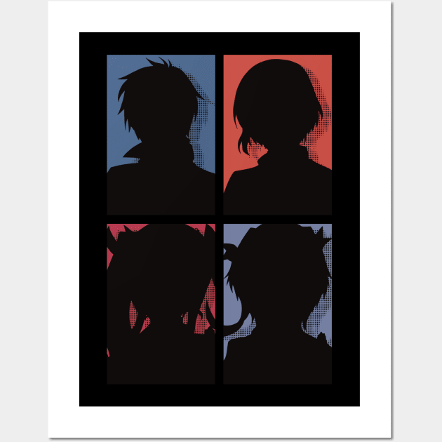 The Misfit of Demon King Academy or Maou Gakuin Anime Characters : Anos Voldigoad, Misha Necron, Sasha Necron, and Lay Glanzudlii in Silhouette Pop art Design Wall Art by Animangapoi